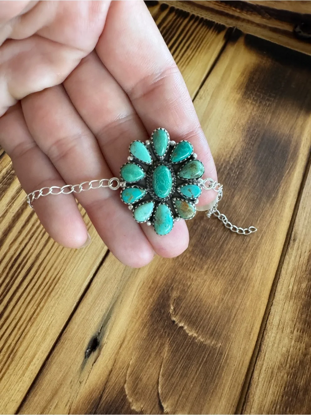 Carico Lake Turquoise Cluster Sterling Silver Bracelet